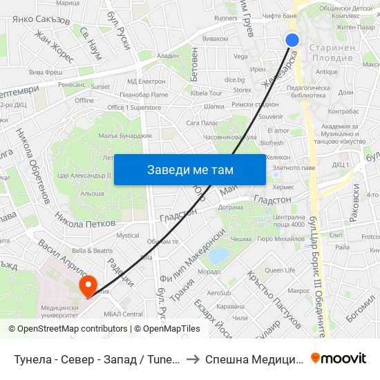 Тунела - Север - Запад / Tunela - Sever - West (10) to Спешна Медицинска Помощ map