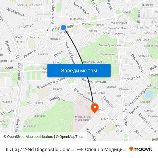 II Дкц / 2-Nd Diagnostic Consultative Center (116) to Спешна Медицинска Помощ map