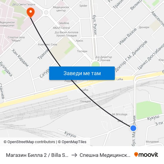 Магазин Билла 2 / Billa Store 2 (15) to Спешна Медицинска Помощ map