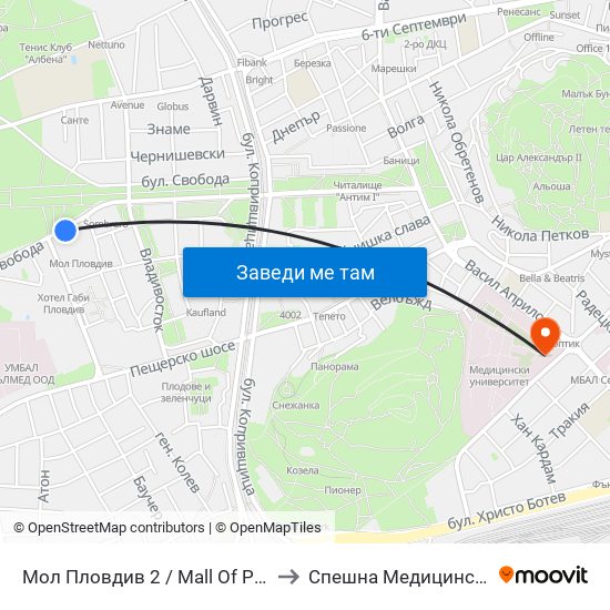 Мол Пловдив 2 / Mall Of Plovdiv 2 (316) to Спешна Медицинска Помощ map