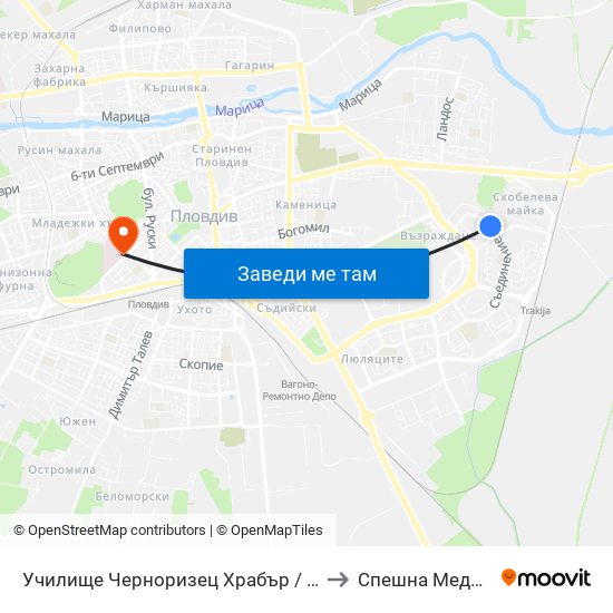 Училище Черноризец Храбър / Chernorizets Hrabar School (333) to Спешна Медицинска Помощ map