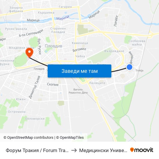 Форум Тракия / Forum Trakiya (78) to Медицински Университет map