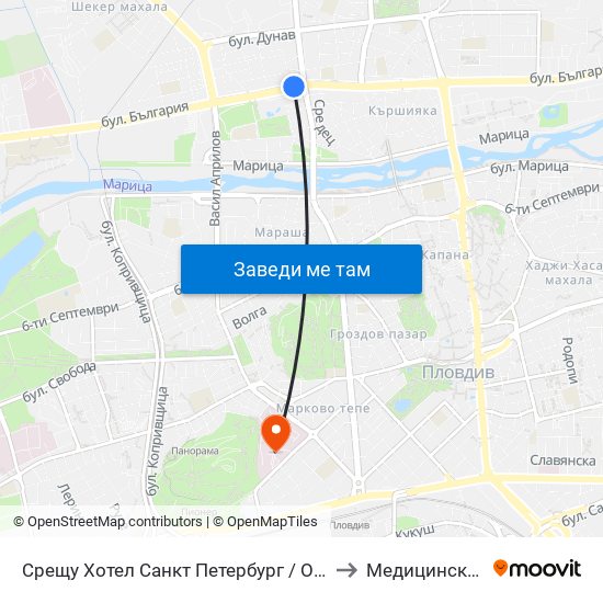 Срещу Хотел Санкт Петербург / Opposite Saint Petersburg Hotel (91) to Медицински Университет map