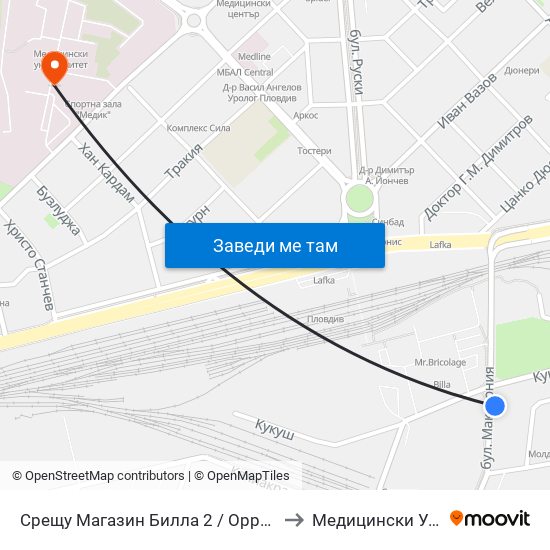 Срещу Магазин Билла 2 / Opposite Billa Store 2 (42) to Медицински Университет map