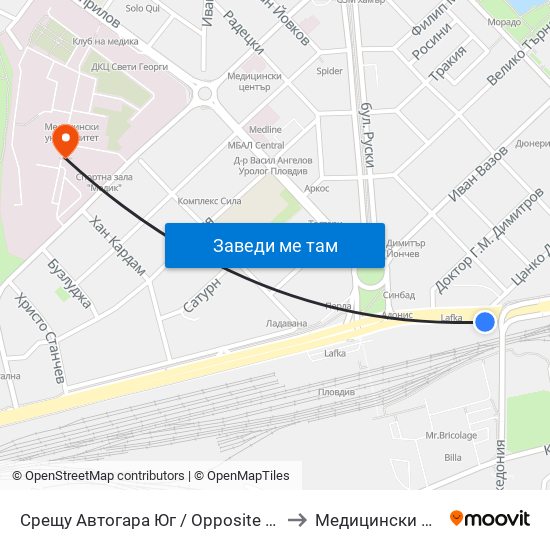 Срещу Автогара Юг / Opposite South Bus Station (206) to Медицински Университет map