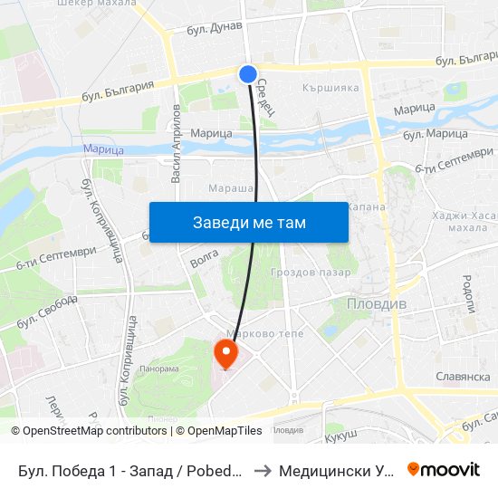 Бул. Победа 1 - Запад / Pobeda Blvd 1 - West (272) to Медицински Университет map