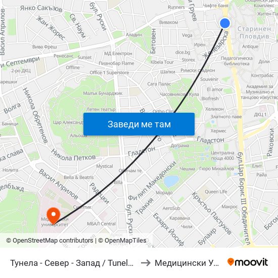 Тунела - Север - Запад / Tunela - Sever - West (10) to Медицински Университет map