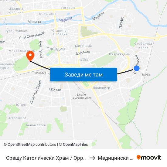 Срещу Католически Храм / Opposite Catholic Church (111) to Медицински Университет map