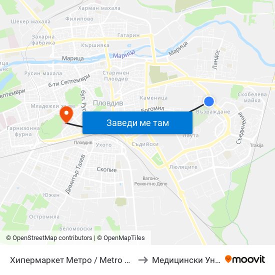 Хипермаркет Метро / Metro Hypermarket (217) to Медицински Университет map