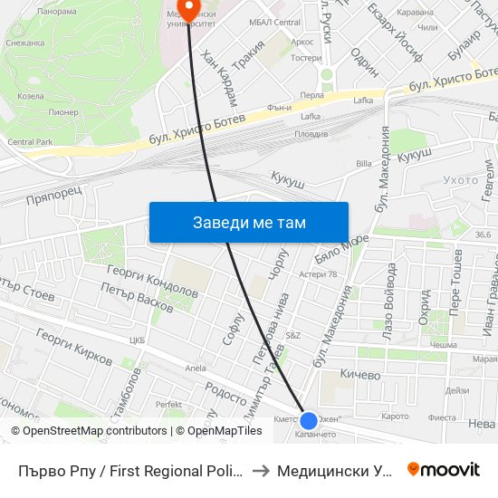 Първо Рпу / First Regional Police Department (60) to Медицински Университет map
