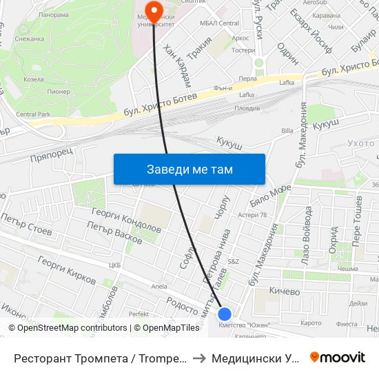 Ресторант Тромпета / Trompeta Restaurant (326) to Медицински Университет map