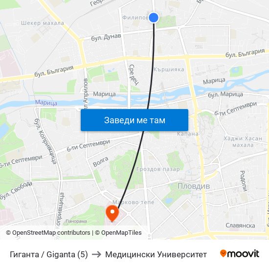Гиганта / Giganta (5) to Медицински Университет map