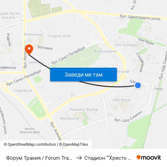 Форум Тракия / Forum Trakiya (78) to Стадион ""Христо Ботев"" map