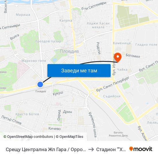 Срещу Централна Жп Гара / Opposite Central Railway Station (188) to Стадион ""Христо Ботев"" map