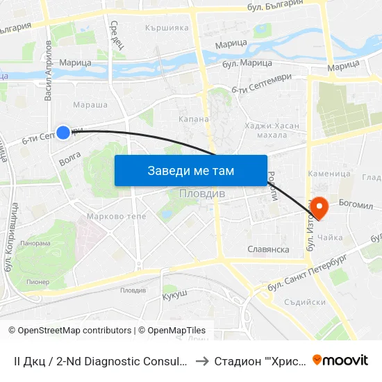 II Дкц / 2-Nd Diagnostic Consultative Center (116) to Стадион ""Христо Ботев"" map