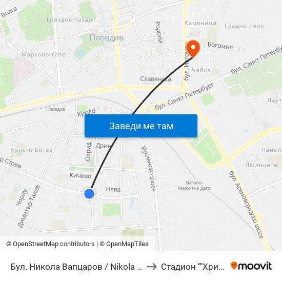 Бул. Никола Вапцаров / Nikola Vaptsarov Blvd. (68) to Стадион ""Христо Ботев"" map