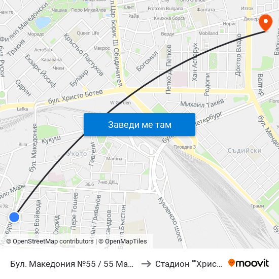 Бул. Македония №55 / 55 Macedonia Blvd. (41) to Стадион ""Христо Ботев"" map