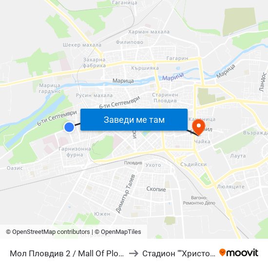 Мол Пловдив 2 / Mall Of Plovdiv 2 (316) to Стадион ""Христо Ботев"" map