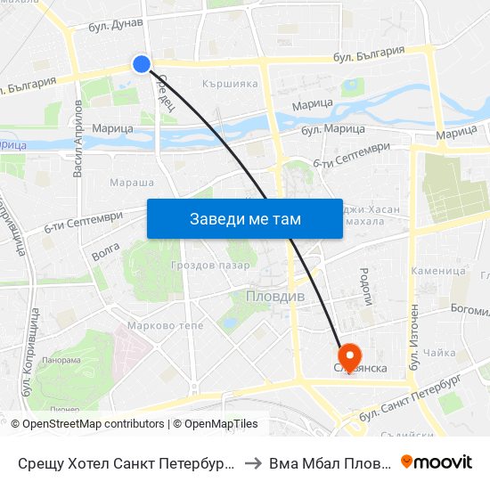Срещу Хотел Санкт Петербург / Opposite Saint Petersburg Hotel (91) to Вма Мбал Пловдив (Военна Болница) map
