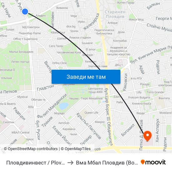 Пловдивинвест / Plovdivinvest (293) to Вма Мбал Пловдив (Военна Болница) map