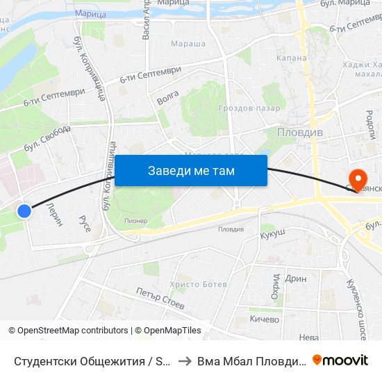 Студентски Общежития / Student Accommodation (389) to Вма Мбал Пловдив (Военна Болница) map