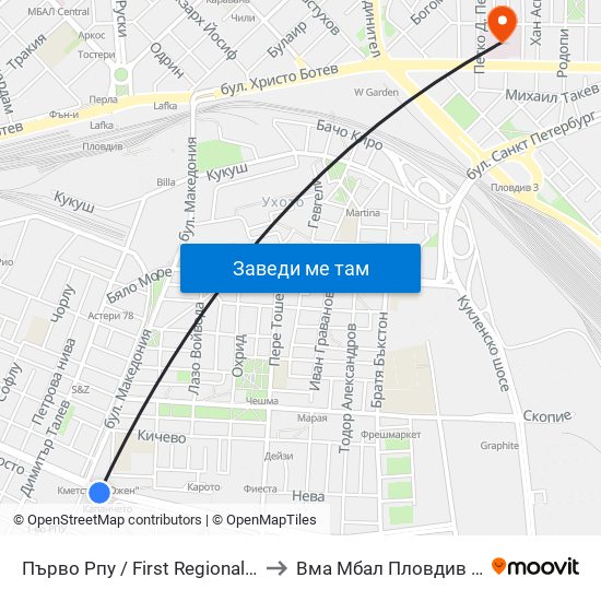 Първо Рпу / First Regional Police Department (60) to Вма Мбал Пловдив (Военна Болница) map