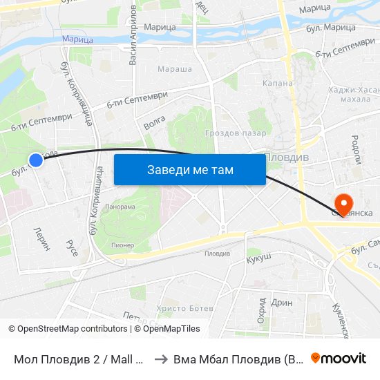 Мол Пловдив 2 / Mall Of Plovdiv 2 (316) to Вма Мбал Пловдив (Военна Болница) map
