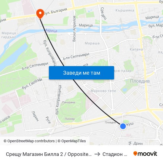 Срещу Магазин Билла 2 / Opposite Billa Store 2 (42) to Стадион Марица map