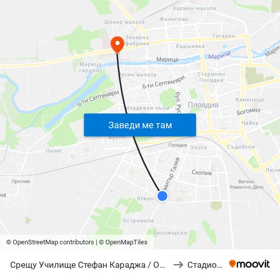 Срещу Училище Стефан Караджа / Opposite Stefan Karadzha School (38) to Стадион Марица map