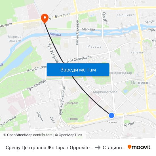 Срещу Централна Жп Гара / Opposite Central Railway Station (188) to Стадион Марица map