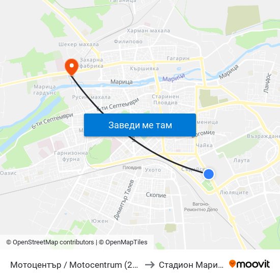 Мотоцентър / Motocentrum (258) to Стадион Марица map