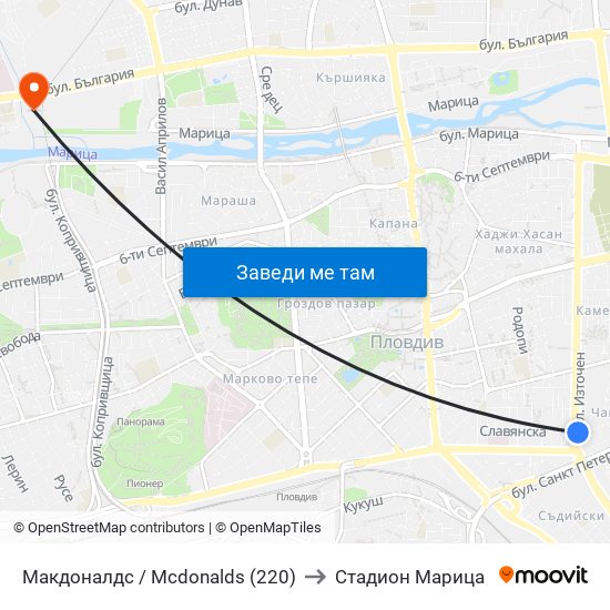 Макдоналдс / Mcdonalds (220) to Стадион Марица map