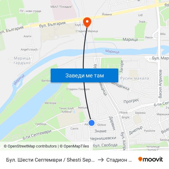 Бул. Шести Септември / Shesti Septemvri Blvd. (240) to Стадион Марица map
