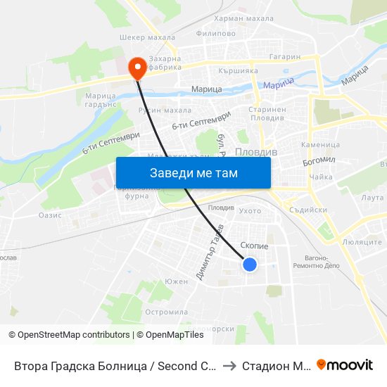 Втора Градска Болница / Second City Hospital (61) to Стадион Марица map
