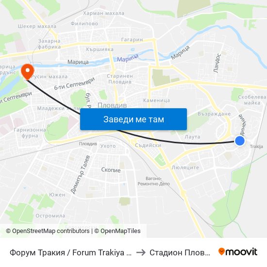 Форум Тракия / Forum Trakiya (78) to Стадион Пловдив map