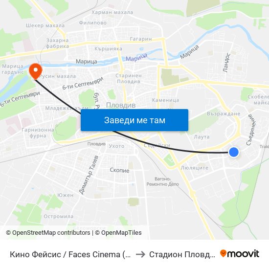 Кино Фейсис / Faces Cinema (79) to Стадион Пловдив map