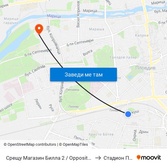 Срещу Магазин Билла 2 / Opposite Billa Store 2 (42) to Стадион Пловдив map