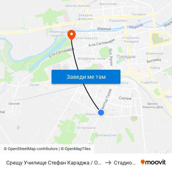 Срещу Училище Стефан Караджа / Opposite Stefan Karadzha School (38) to Стадион Пловдив map