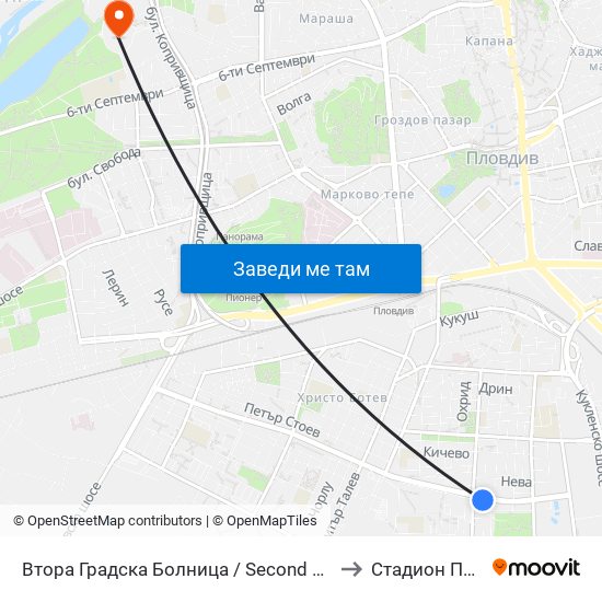 Втора Градска Болница / Second City Hospital (61) to Стадион Пловдив map