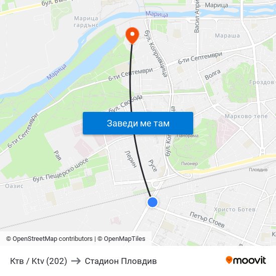 Ктв / Ktv (202) to Стадион Пловдив map