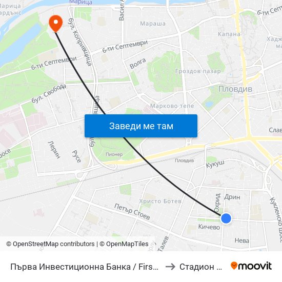 Първа Инвестиционна Банка / First Investment Bank (291) to Стадион Пловдив map