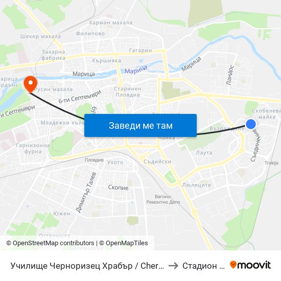 Училище Черноризец Храбър / Chernorizets Hrabar School (333) to Стадион Пловдив map