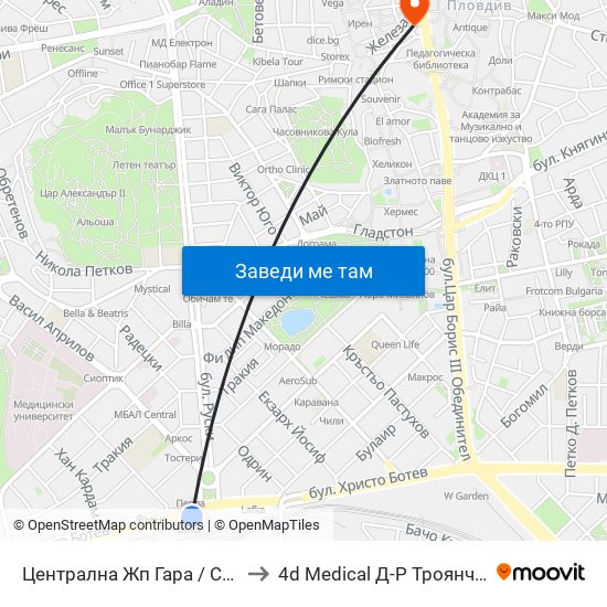 Централна Жп Гара / Central Railway Station (205) to 4d Medical Д-Р Троянчев Фетална Морфология map