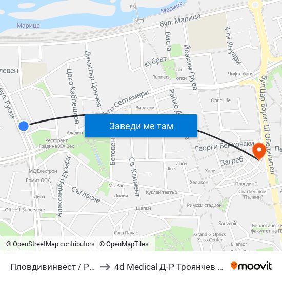 Пловдивинвест / Plovdivinvest (293) to 4d Medical Д-Р Троянчев Фетална Морфология map