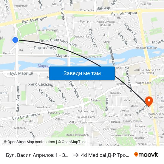 Бул. Васил Априлов 1 - Запад / Vasil Aprilov St. 1 - West (402) to 4d Medical Д-Р Троянчев Фетална Морфология map