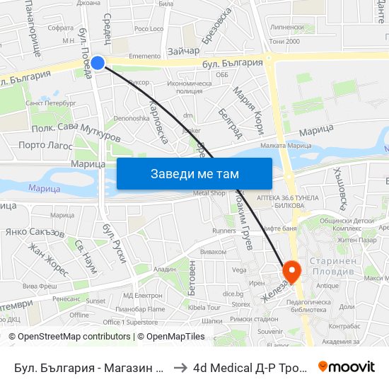 Бул. България - Магазин Нева / Bulgaria Blvd - Neva Store (99) to 4d Medical Д-Р Троянчев Фетална Морфология map