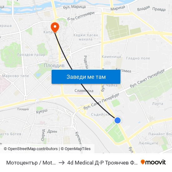 Мотоцентър / Motocentrum (258) to 4d Medical Д-Р Троянчев Фетална Морфология map
