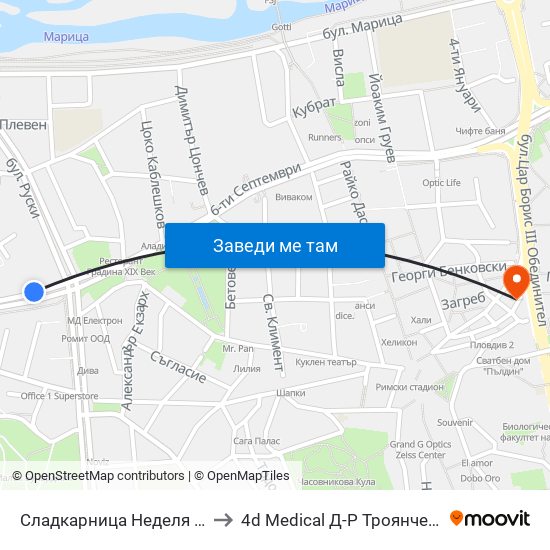 Сладкарница Неделя / Nedelya Bakery (142) to 4d Medical Д-Р Троянчев Фетална Морфология map