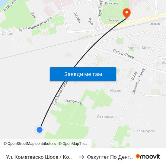 Ул. Коматевско Шосе / Komatevsko Shosse St.  (30) to Факултет По Дентална Медицина map