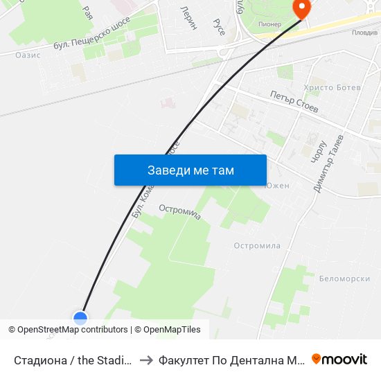 Стадиона / the Stadium (29) to Факултет По Дентална Медицина map